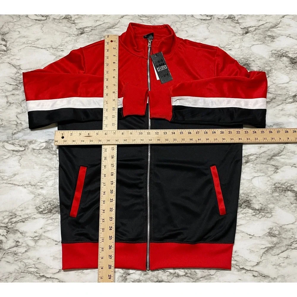 Henry & William Mens Sweater Size L Red Black Long Sleeve Full Zip Pockets NEW